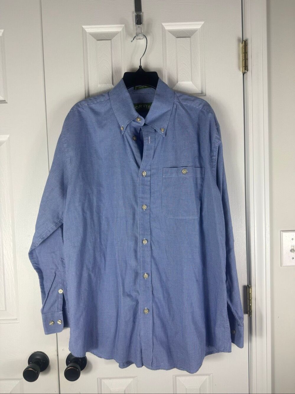Orvis Mens Blue White Button Front Shirt Size L
